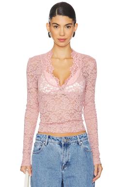 x Intimately FP All Day Lace Long Sleeve Top In Pale Mauve