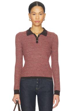 Chevron Long Sleeve Shrunken Polo Top