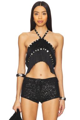 Fringe Button Cross Over Top