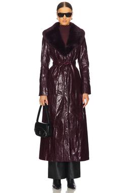 Bordeaux Faux Fur Collar Coat