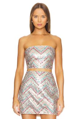 Chevron Sequins Strapless Top