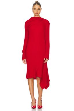 Merino Wool Knitted Draped Midi Dress