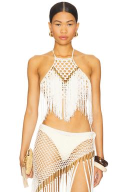 Aria Hand Crochet Fringe Halter Top