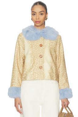 Deer Print Jacket With Blue Fur Trims