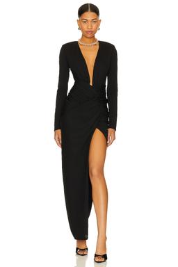 Lura Plunge Neck Long Sleeve Gown