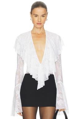 Long Sleeve Deep V Ruffle Bodysuit