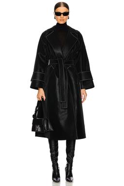 Faux Leather Stitch Trenchcoat