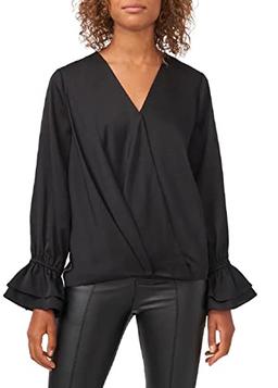 Vince Camuto Womens Satin Wrap Front Blouse Black M