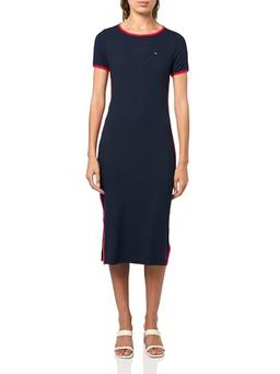 Tommy Hilfiger Women's Short Sleeve Ribbed Midi Dress, Sky Captain, X-Large