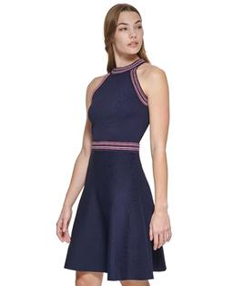 Vince Camuto Women's Sleeveless Halter Neck Skater Mini Dress, Navy, Large