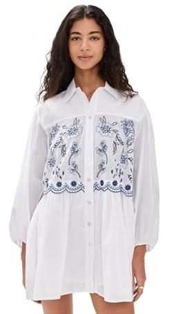 Tanya Taylor Women's Pippa Dress, Optic White/Blue Multi, XXS