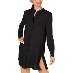 Anne Klein POP-Over Blouse with Covered Placket and Side Slit Asphalt