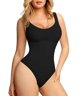 Popilush Shapewear Bodysuit for Women - Tummy Control Scoop Neck Thong Body Shaper Sleeveless Sculpting Tank Tops