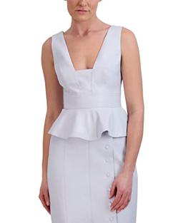 BCBGMAXAZRIA Women's Sleeveless Faux Leather Peplum Top Sweetheart Neck Exposed Zipper Shirt, Light Blue