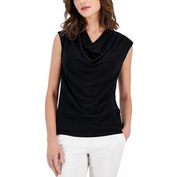 Anne Klein Womens Harmony Knit Cap Sleeve Cowl Neck Top Shirt, Asphalt, Large US