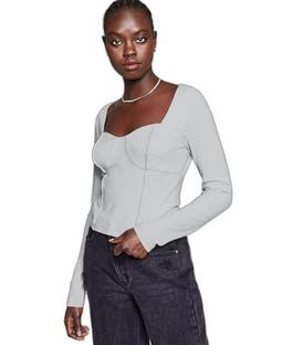 And Now This and NowThis Womens Seam-Detail Corset Top Light Grey L