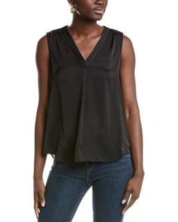 Vince Camuto Womens Sleeveless V-Neck Rumple Blouse Rich Black SM