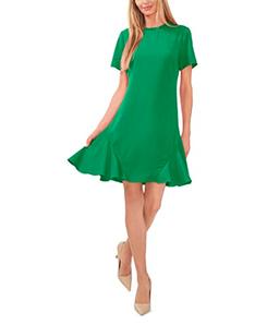 CeCe Ruffle Neck Godet Dress Lush Green 10