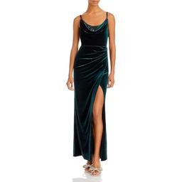 BCBGMAXAZRIA Womens Velvet Long Evening Dress Green M