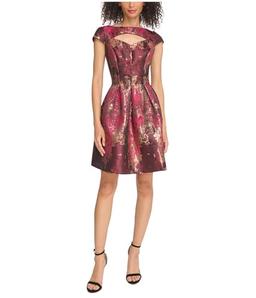 Vince Camuto Womens Jacquard Cutout Fit & Flare Dress, Pink, 12