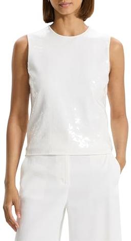 Theory Women's Sleeveless Crew Neck Shell Top White