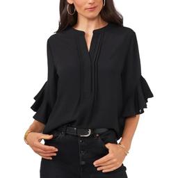 Vince Camuto Ruffle Sleeve Henley Blouse Rich Black SM