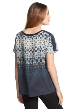 Elie Tahari Women's Renita Ombrescop Short Sleeve Top, Navy Yard, Medium