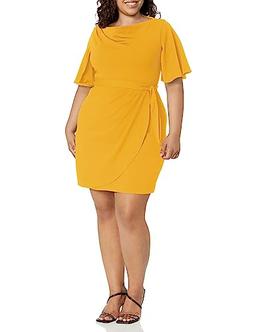 DKNY Women's Scuba Crepe Desk to Dinner Cowl Neck Dress, Golden Spice, 8