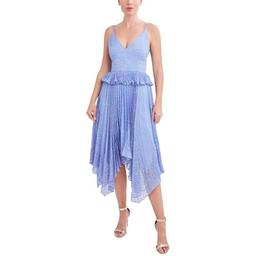 BCBGMAXAZRIA Womens Pleated Sleeveless Midi Dress Blue 14