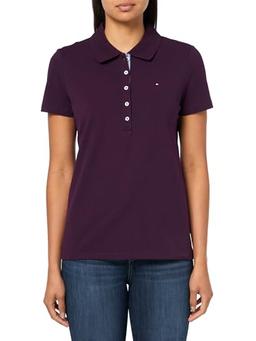 Tommy Hilfiger Womens Short Sleeve Solid Cotton Pique Sportswear Top, Aubergine, Small