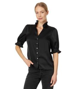 CeCe Women's Short Sleeve Cowl Neck Shirred Cuff Top, Rich Black