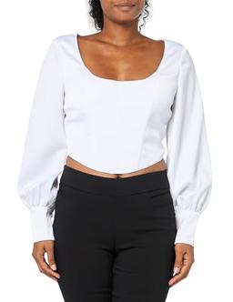 GUESS Women's Long Sleeve Isabel Corset Top, Pure White