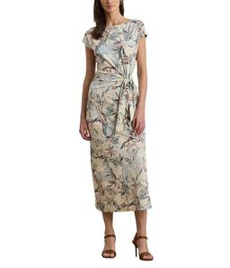 Lauren Ralph Lauren Women's Tie-Front Print Boatneck Midi Dress, Cream Multi, Small