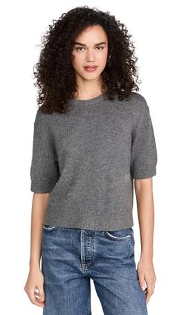 Theory Women's Crop Cashmere Tee, Light Charcoal, Grey, M
