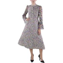 French Connection Womens Floral Print Mid Calf Midi Dress Green 2