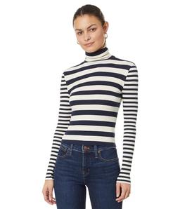 Madewell Womens Cropped Turtleneck Top in Contrasting Stripe Stripe Mixy Deep Indigo XS (Women's 00-0) One Size