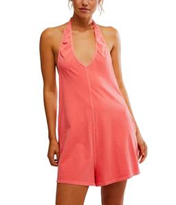 Free People Women's Hot Shot Halter Romper, Hibiscus