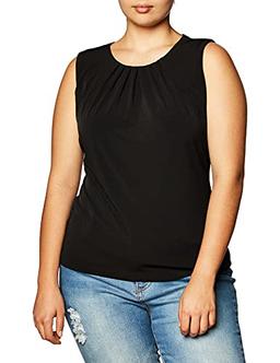 Calvin Klein Women's Sleeveless High Neck Suiting Blouse, Deep Black, S
