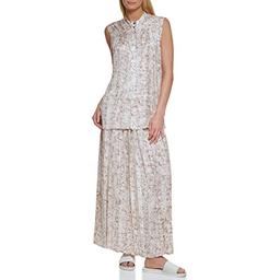 DKNY Womens Button Blouse Elevated Everyday Shirt SLVS PLEATED FRONT BTN THROUGH TOP, Iv Ma Up M, Small US