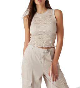 GUESS Women's Eco Sleeveless Claire Smock Tank Top, Light Mink