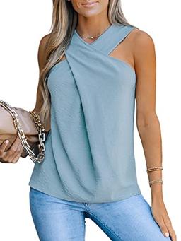 CUPSHE Women Crisscross Top Sleeveless Shirt Halter Tee Casual,M Blue