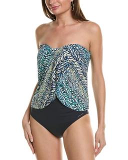 Vince Camuto Womens Printed Drapey Tankini Swim Top White M