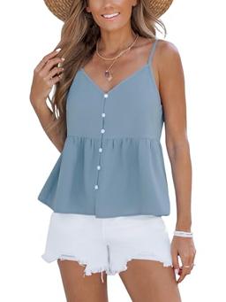 CUPSHE Womens Top Sleeveless Button Front Detail Blouse Casual Loose Blue L