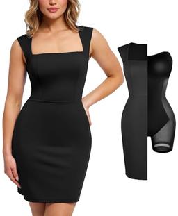 Popilush Work Dresses for Women 2025 Shapewear Mini Dress Sleeveless Summer Business Casual Outfits Formal Dress Office Black