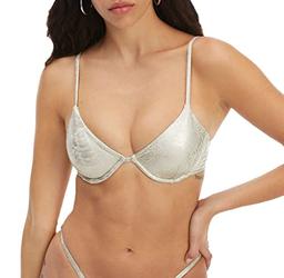Good American Women's Good Swim Metallic Demi Cup Bikini Swim Top - (8, Silver Snake001)