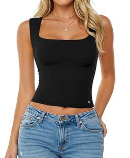 Popilush Going Out Tops for Women - Square Neck Women'S Basic Tummy Control Tank Top Summer Casual Outfits