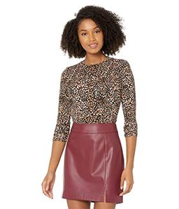 BCBGeneration Women's Fitted Top Long Sleeve Crew Neck Shirt, Leopard, Large