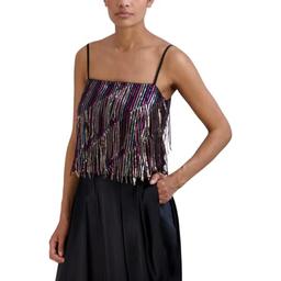 BCBGMAXAZRIA Women's Sleeveless Scoop Neck Sequin Fringe Pullover Cami Top, Multicolor