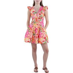 Vince Camuto Womens Floral Print Short Mini Dress Pink 10