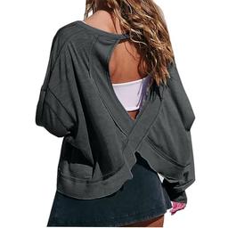 Lenago Open Back Tops for Women, Long Sleeve Workout Shirts Backless Gym Yoga Athletic T-shirt Trendy Running Tee Blouses People Free Dup Es Dupes Sweater Movement Tank Sweatshirt Knock Off